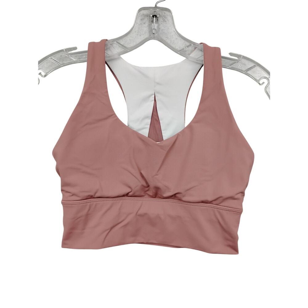 Dusty Rose Sport Bra Size XS Padded (removable) Racer Back Mesh Panel Back